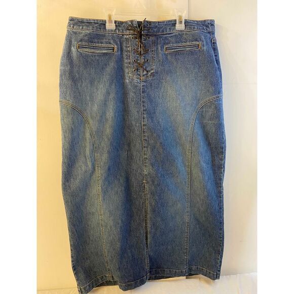 Venezia maxi denim jean skirt  size 18 laces measures 38 waist 35" long - Picture 1 of 6